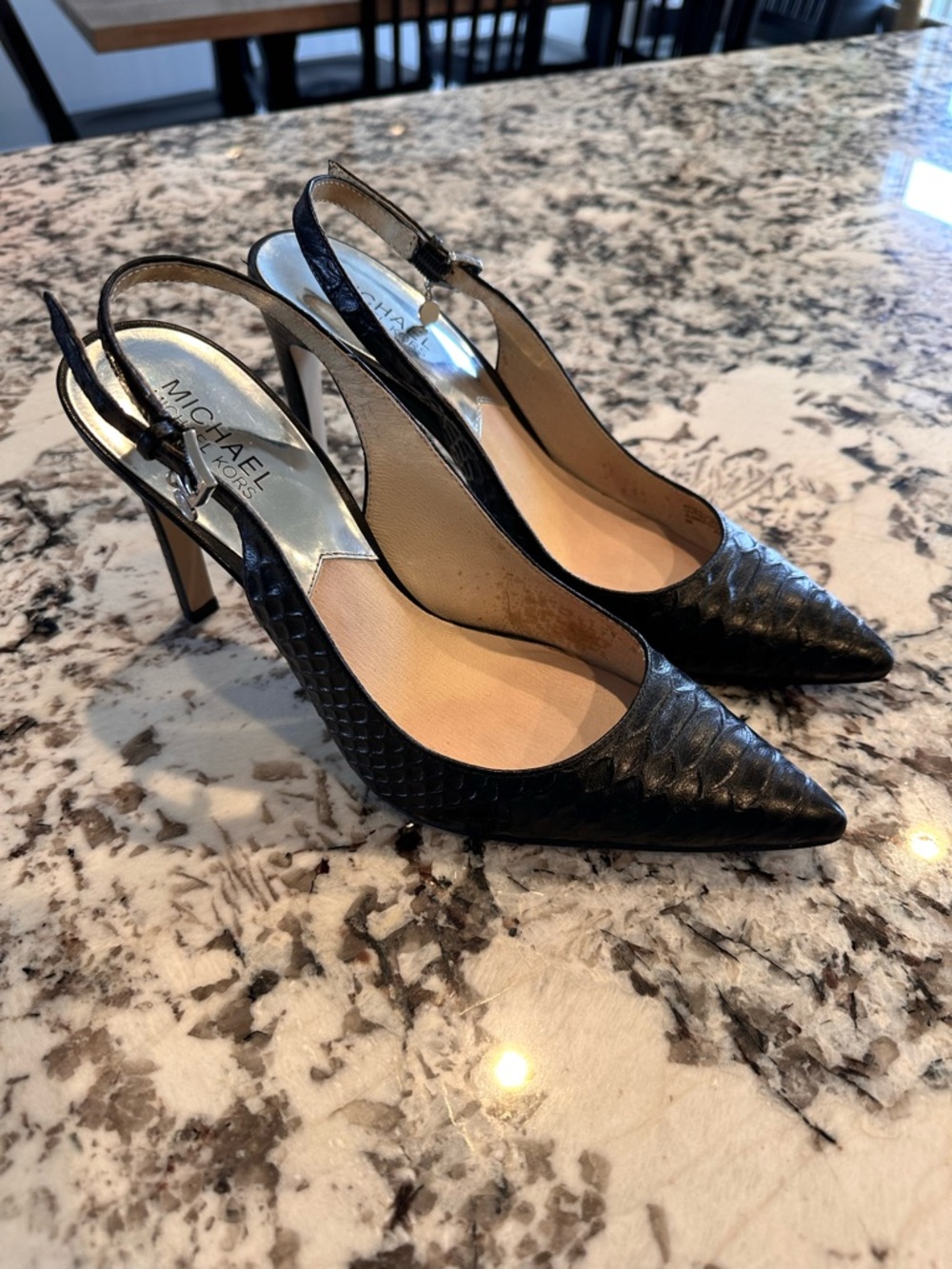 MICHAEL Michael Kors Black Pointed-Toe Slingback Heels